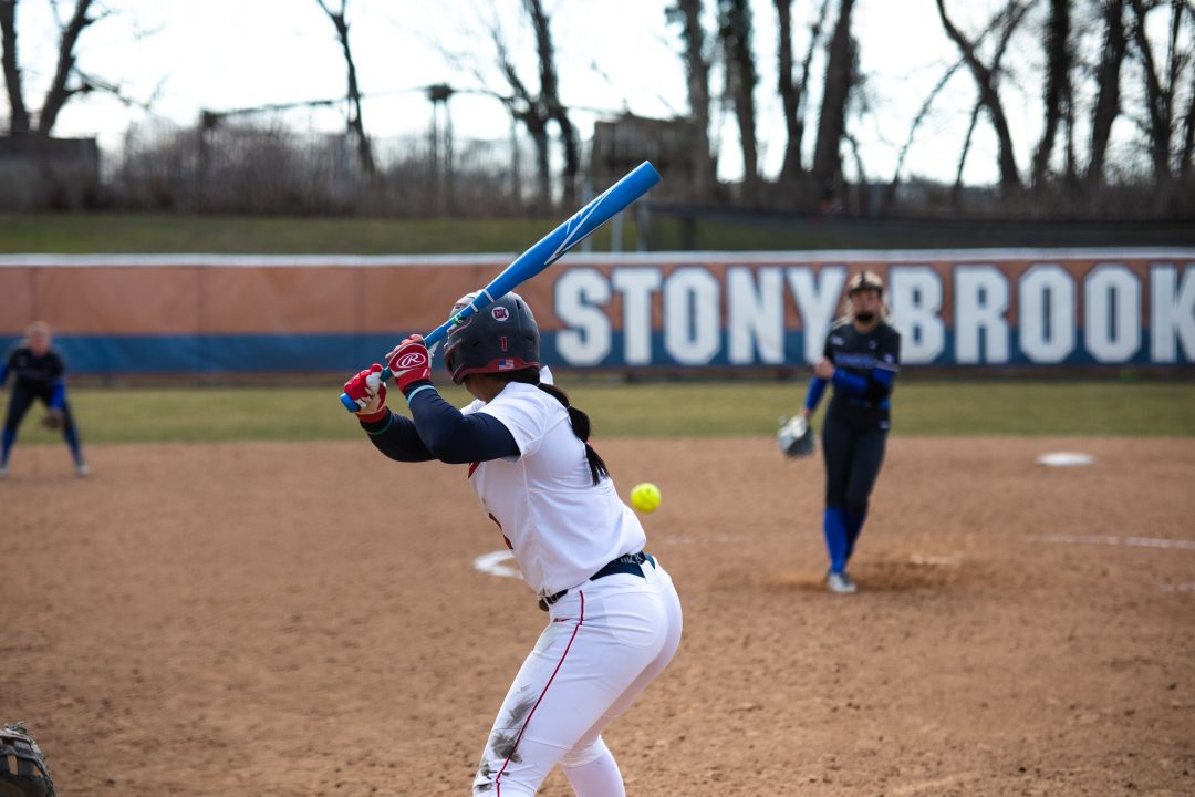 Center fielder Alicia Orosco sees a pitch against Hofstra on Saturday, March 18. Orosco had one of Stony Brooks three hits on Wednesday against St. Johns. TIM GIORLANDO/THE STATESMAN