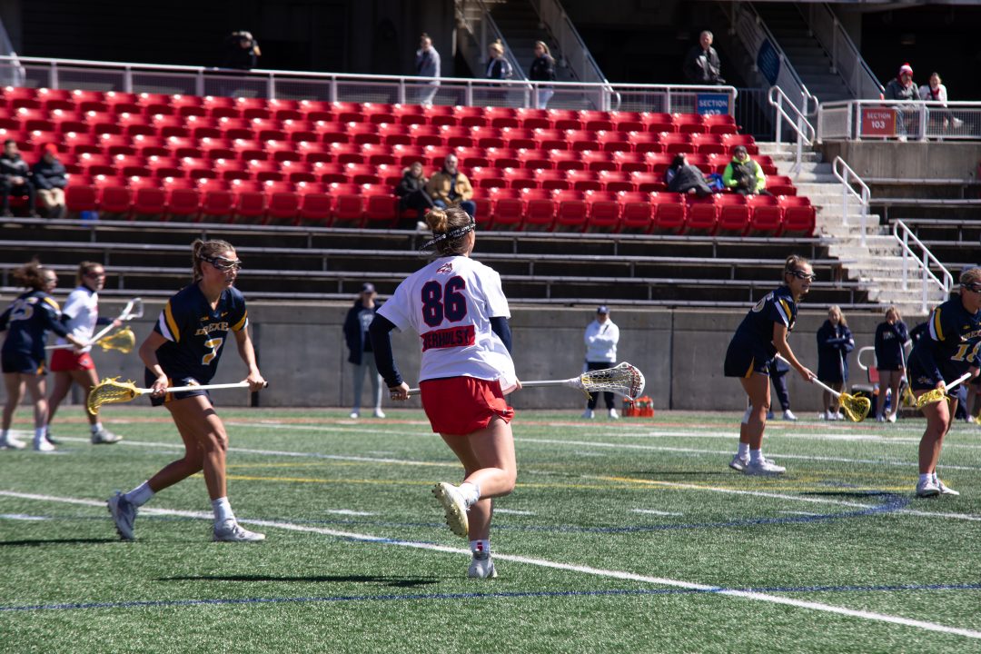 Midfielder Charlotte Verhulst in a game against Drexel on Sunday, April 2. Verhulst scored twice in a loss to Rutgers on Wednesday. TIM GIORLANDO/THE STATESMAN