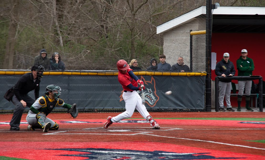 Right fielder Derek Yalon lines a two-run double against William & Mary on Friday, April 7. Yalons hit got the Stony Brook baseball team within one run that day, but it still lost the game and the series. BRITTNEY DIETZ/THE STATESMAN