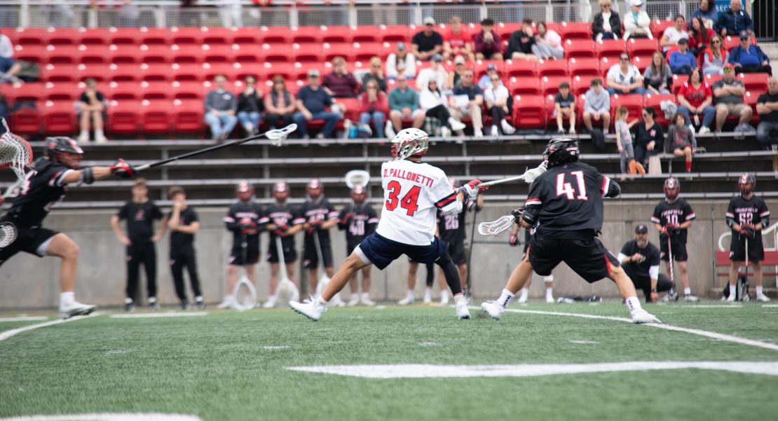 Attackman Dylan Pallonetti brings his stick back to fire a shot against Fairfield on Saturday, April 22. Pallonetti led the CAA in scoring this year and is preparing to lead the Stony Brook mens lacrosse team to a CAA tournament championship. BRITTNEY DIETZ/THE STATESMAN