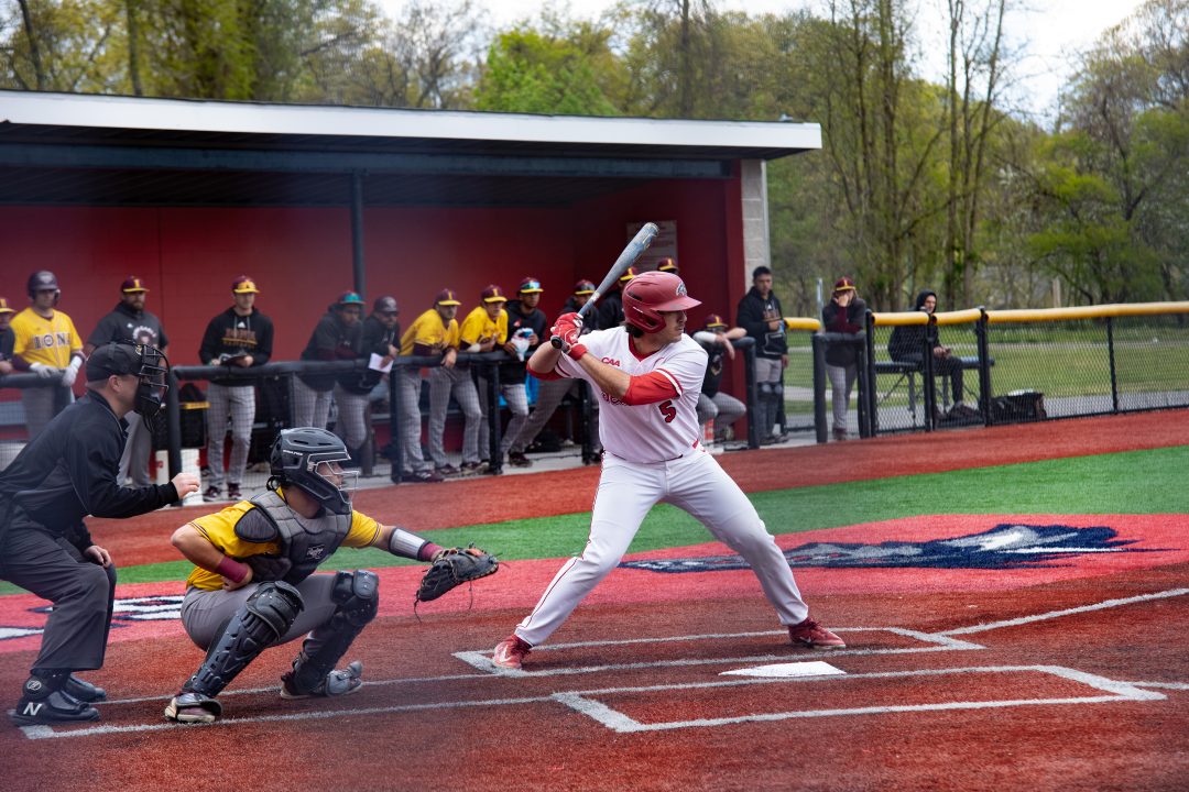 Designated hitter Shane Paradine bats against Iona on Tuesday, April 25. Paradine had two hits and a walk in the Stony Brook baseball teams loss to Fairfield on Tuesday. CAMRON WANG/THE STATESMAN