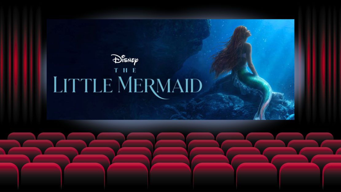 A graphic showing The Little Mermaid movie poster in a theater. ILLUSTRATED BY BRITTNEY DIETZ