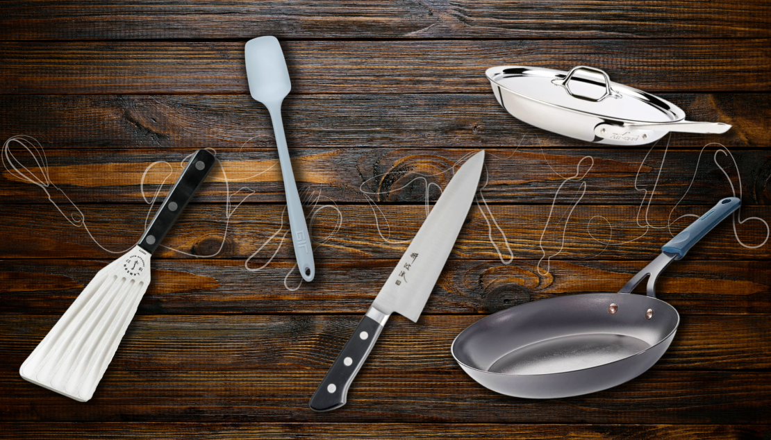 A graphic showing the top five cooking tools for every chef. ILLUSTRATED BY BRITTNEY DIETZ/THE STATESMAN