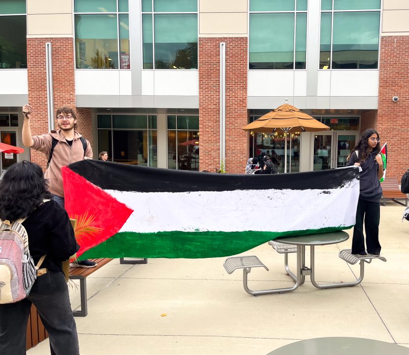 Stony Brook students holding Palestines flag during the Palestine march on Oct. SKY CRABTREE/THE STATESMAN
