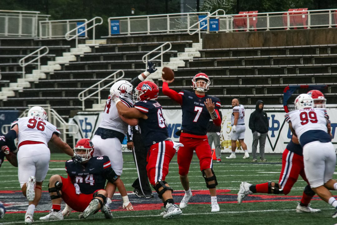 Quarterback Casey Case prepares to throw a pass against Richmond on Saturday, Sept. 23. Case had one of the best performances in Stony Brook football history at Maine, but the team still lost. TIM GIORLANDO/THE STATESMAN