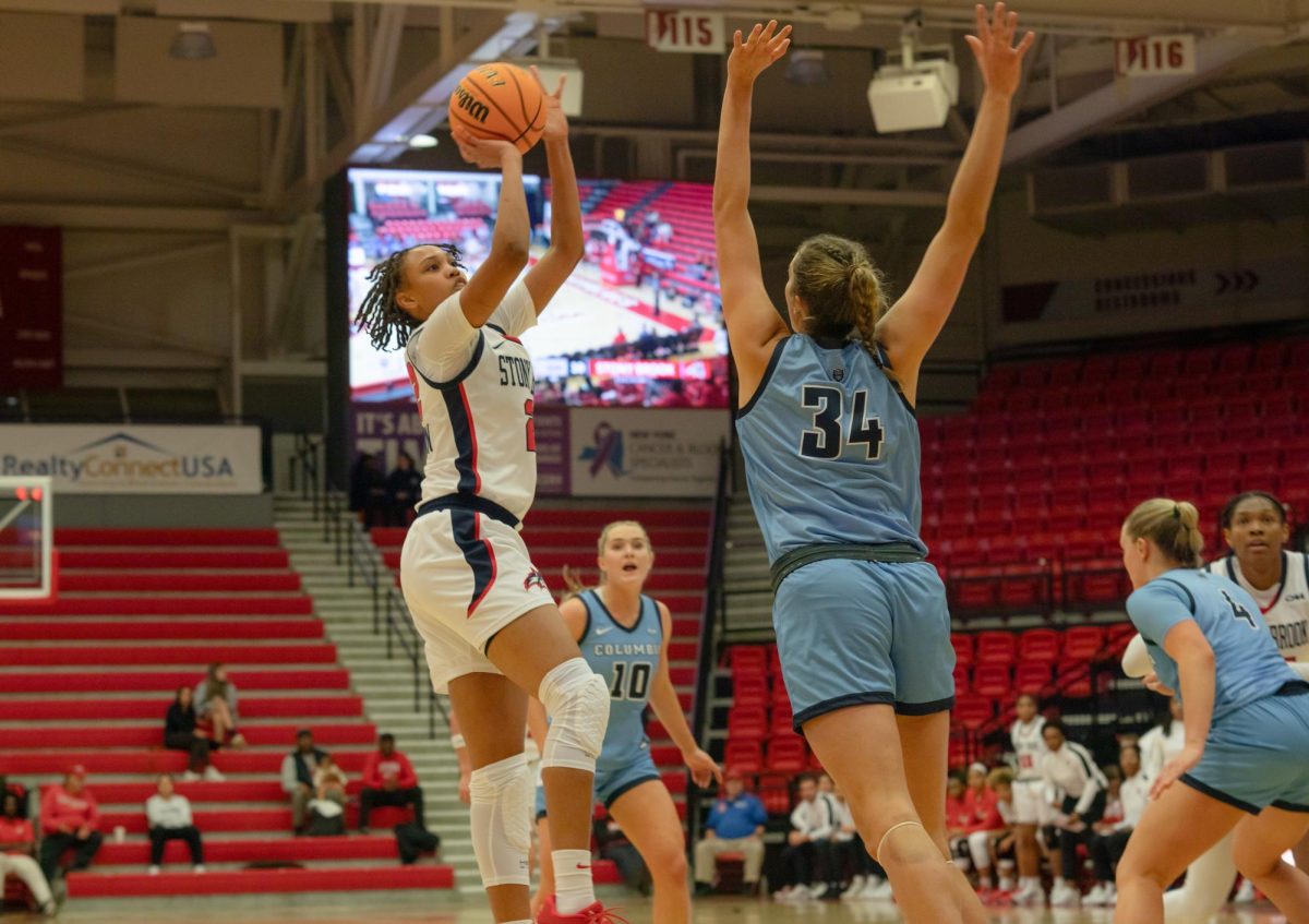 Power forward Sherese Pittman shoots a fadeaway jump shot against Columbia on Monday, Nov. 6. Pittman scored 14 points and co-led Stony Brook with seven assists on Saturday at Le Moyne. BRITTNEY DIETZ/THE STATESMAN