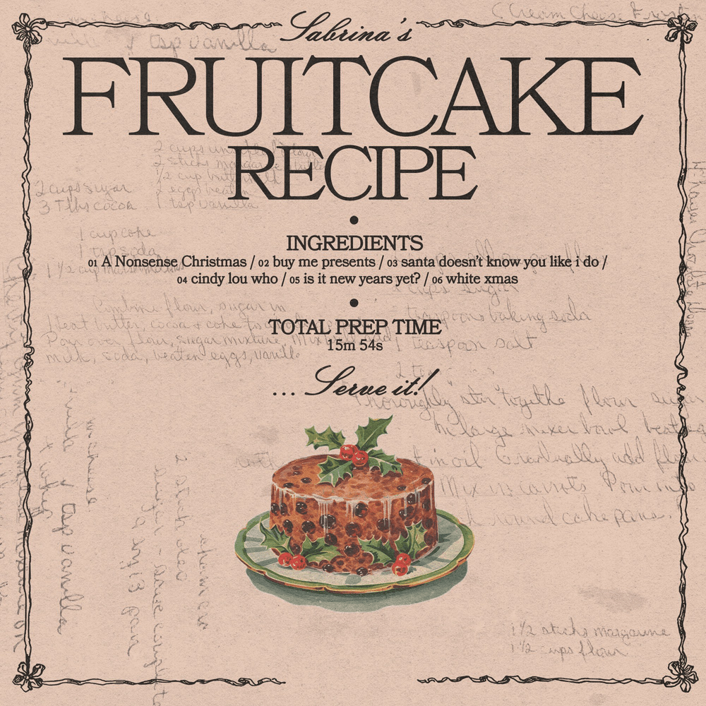 The official cover art for fruitcake. Carpenters new EP features six new holiday-themed songs and offers a refreshing take on traditional carols. //PUBLIC DOMAIN