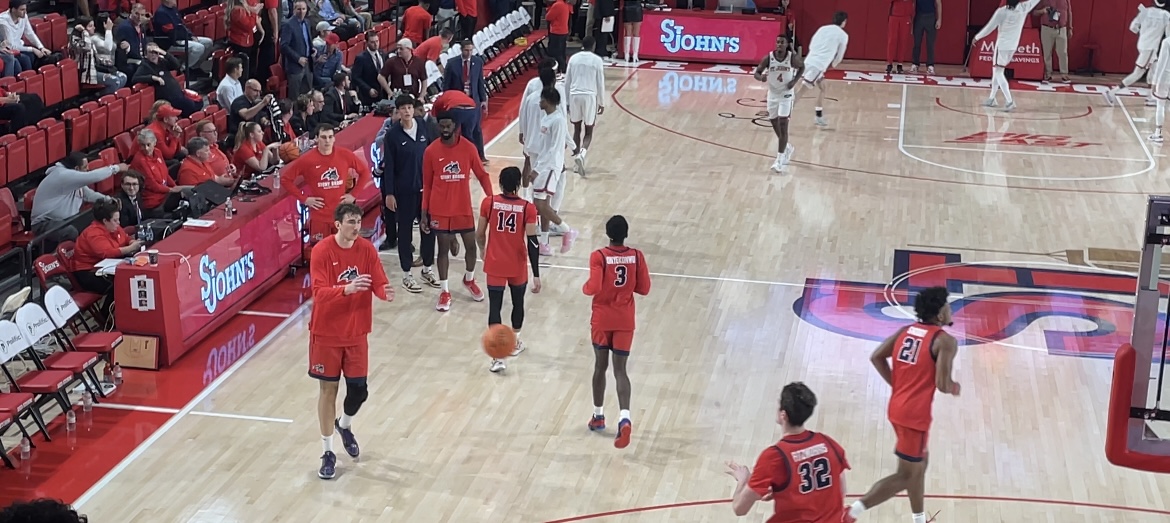 Several Stony Brook mens basketball players in shootaround before the game against St. Johns on Tuesday, Nov. 7. The Seawolves lost their season debut to their cross-town foes. MIKE ANDERSON/THE STATESMAN