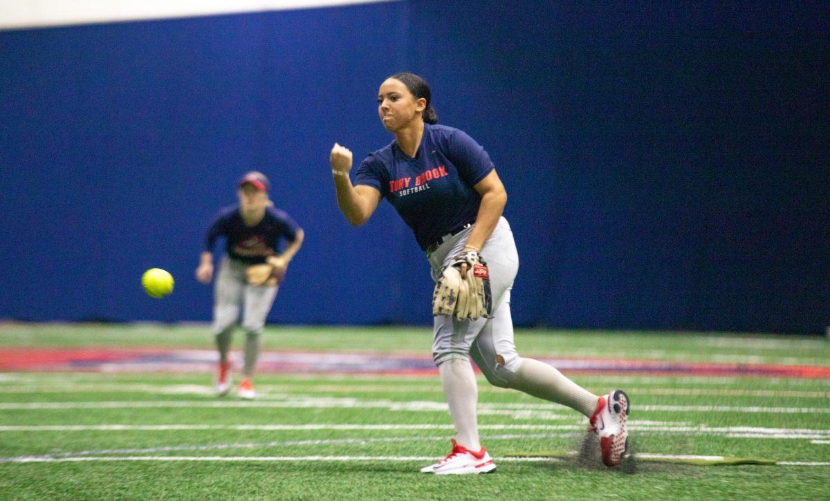 Starting pitcher Mia Haynes fires a pitch in practice on Wednesday, Jan. 24. Haynes will headline a pitching staff that is primed for a breakout 2024 campaign. BRITTNEY DIETZ/THE STATESMAN