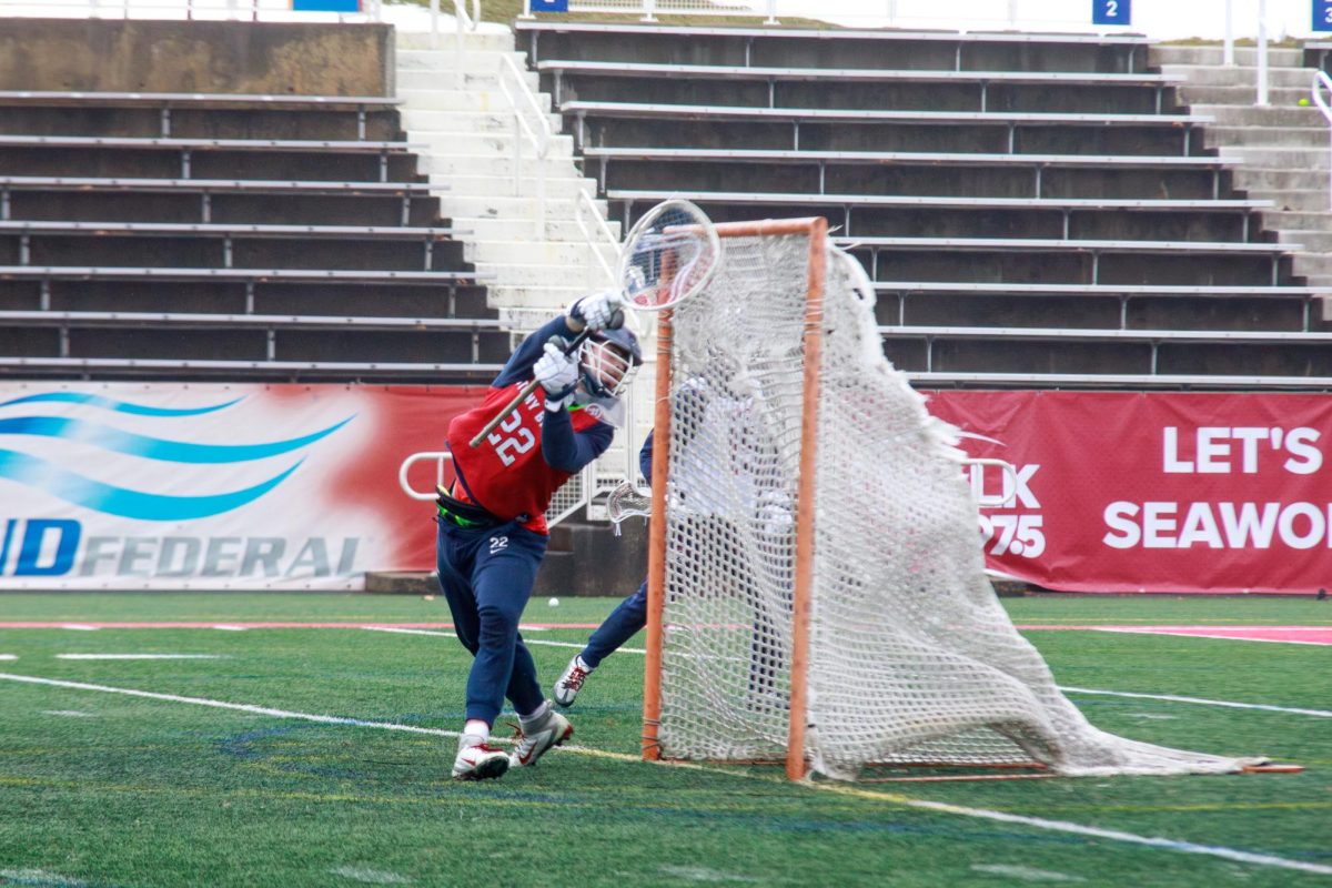 Goalkeeper Jamison MacLachlan saves a shot in practice on Wednesday, Jan. 24. MacLachlan enters his junior year after an excellent first two seasons with the Stony Brook mens lacrosse team. BRITTNEY DIETZ/THE STATESMAN