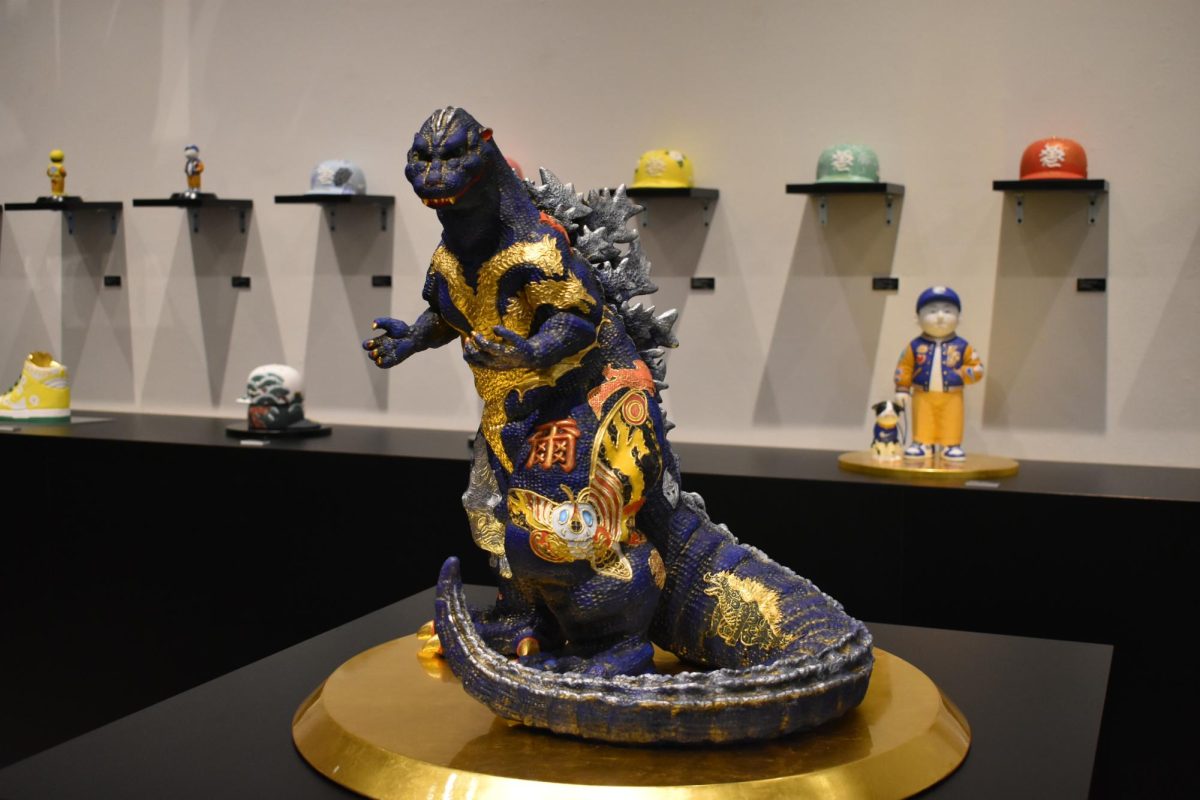 NowHeres Classical Mutation exhibit featured experimental Godzilla of Reminiscence from Nakamuras Green Eyes. The piece focuses on the theme that nature watches human actions. CHRISTINA MARIE MARIANI/THE STATESMAN
