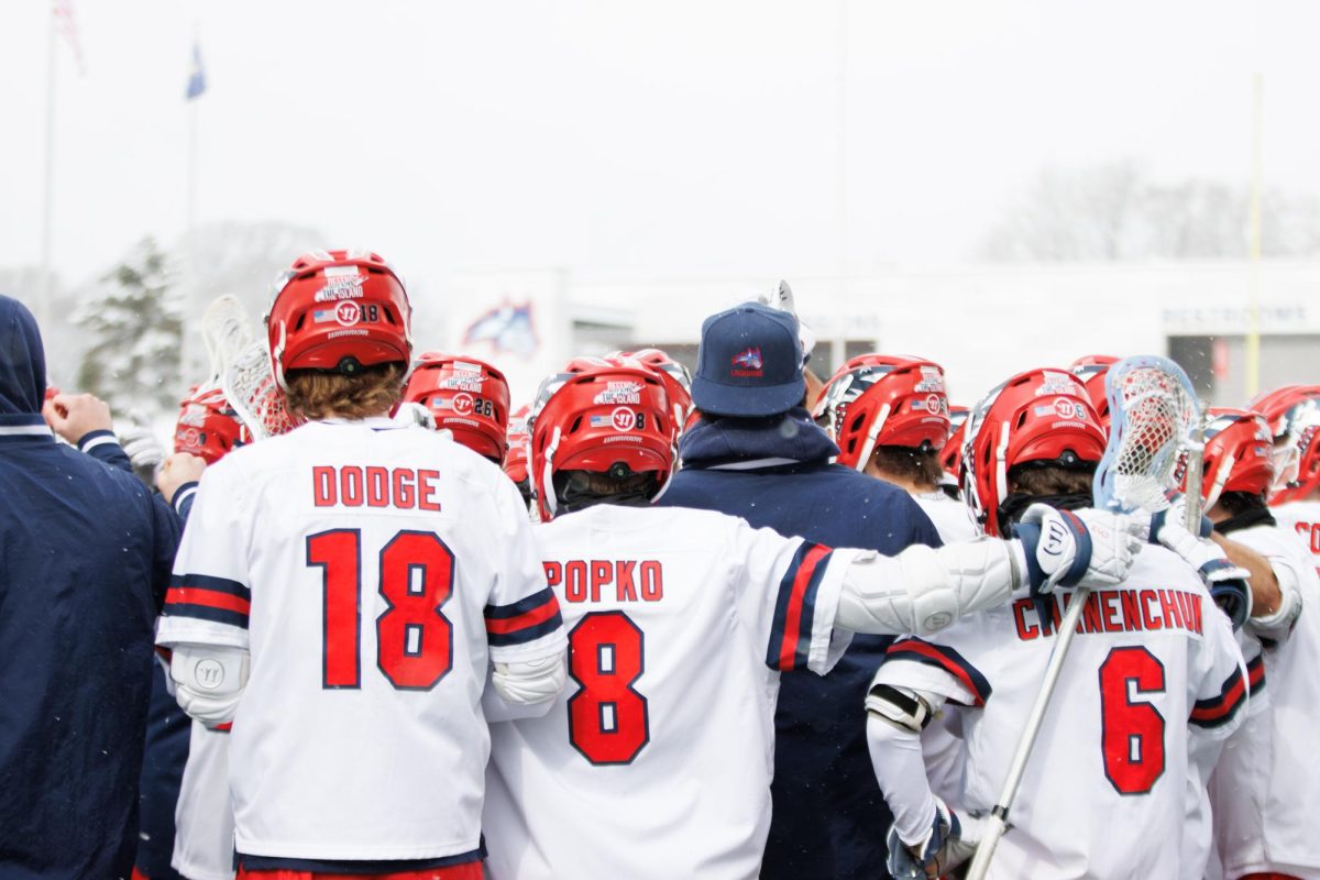 The Stony Brook mens lacrosse team huddles before its game against Pennsylvania State on Saturday, Feb. 17. The Seawolves will host Hampton tomorrow for their conference opener. STANLEY ZHENG/THE STATESMAN