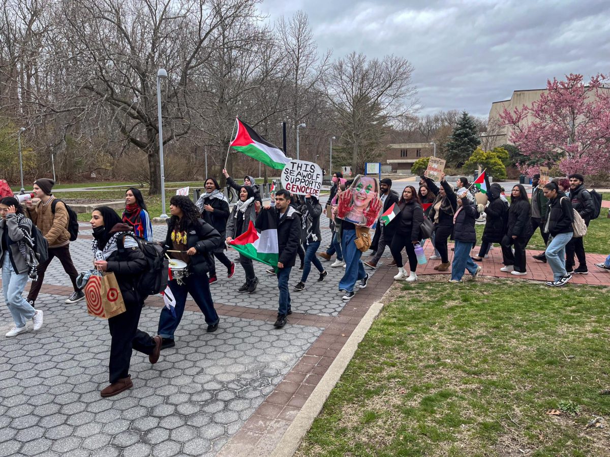 Students protesting on Stony Brook Universitys campus Tuesday March, 26. SKY CRABTREE/THE STATESMAN