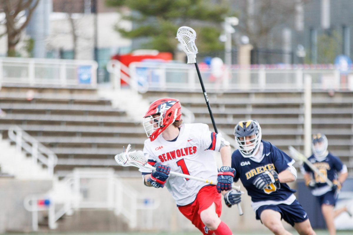 Midfielder Garrett Gibbons runs past a defender against Drexel on Saturday, April 6. Gibbons misfired on his only shot in the Stony Brook mens lacrosse teams loss to Delaware. 