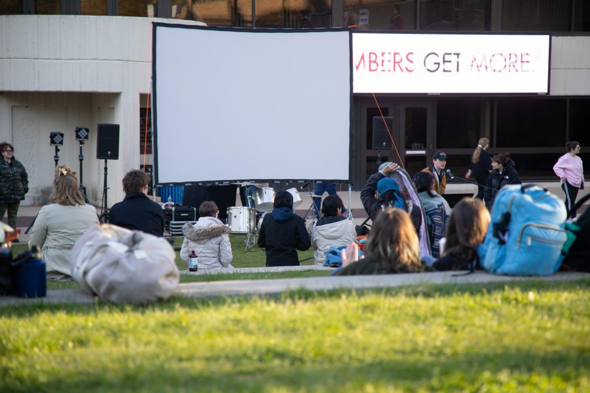 Students gathered on Staller Steps to watch student films at the Create + Imagine Film Festival on Thursday, April 25. BRITTNEY DIETZ/THE STATESAMN