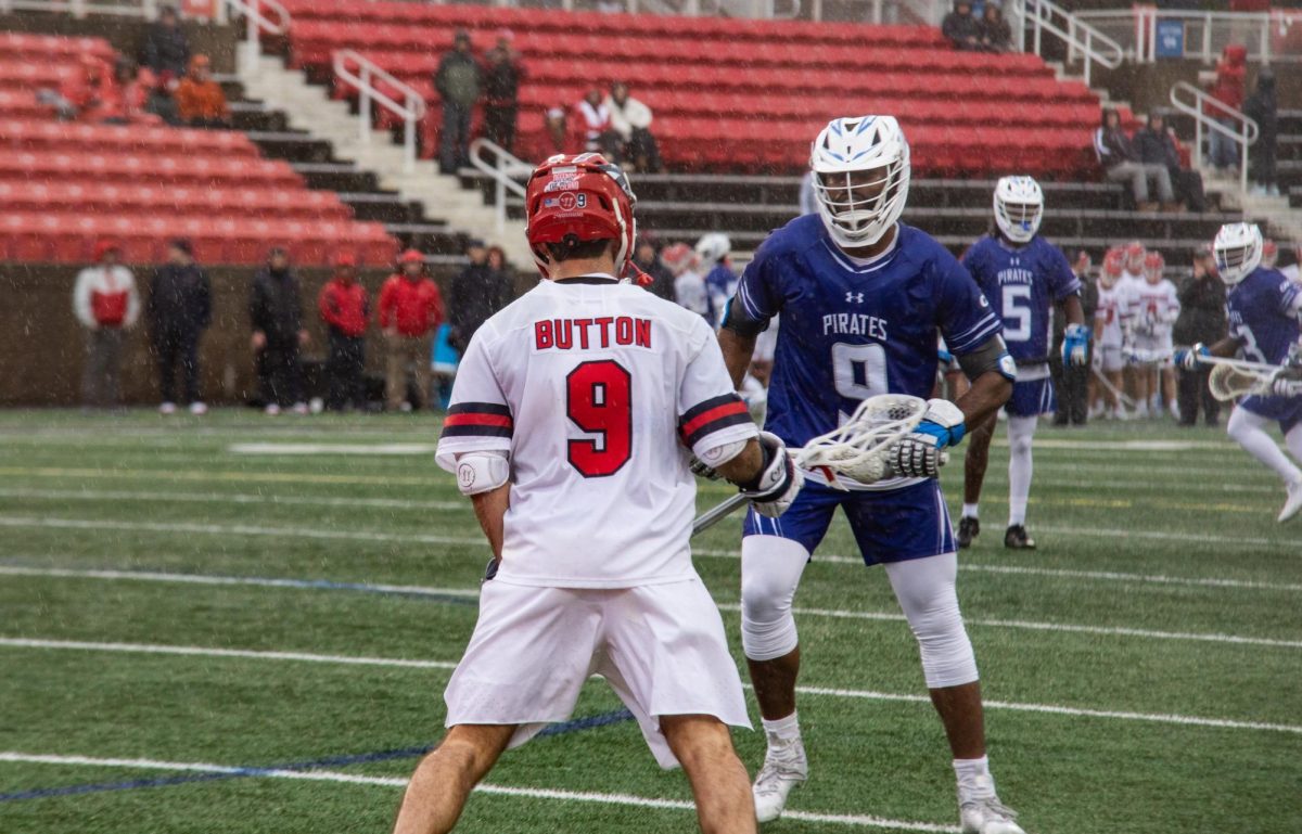 Attackman Will Button faces a defender against Hampton on Saturday, March 2. Button will play a big role for the Stony Brook mens lacrosse team when it hosts Drexel.