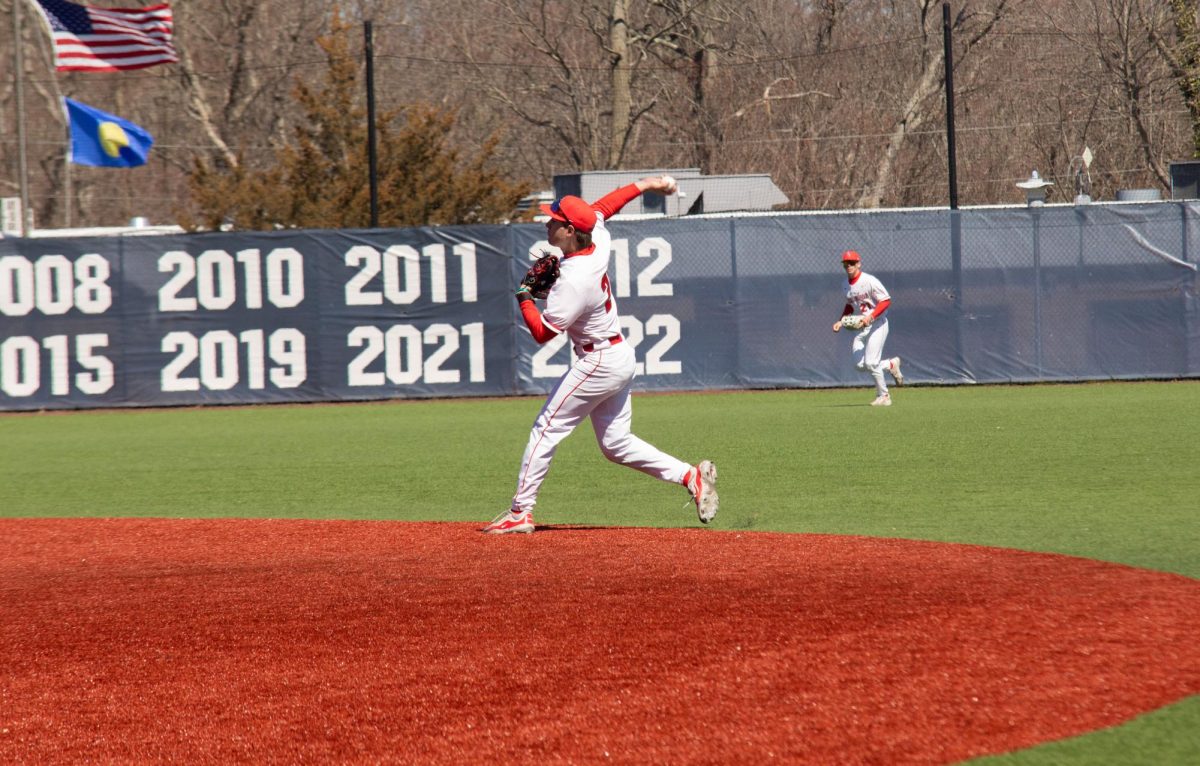 Second baseman Johnny Pilla throws to second base against Charleston on Saturday, March 30. Pilla went 6-for-12 with two doubles, four runs scored an another driven in this past weekend.